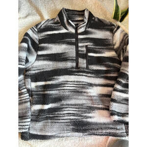 Men's Black and White Striped Fleece Jacket‎ with Half-Zip Size XL